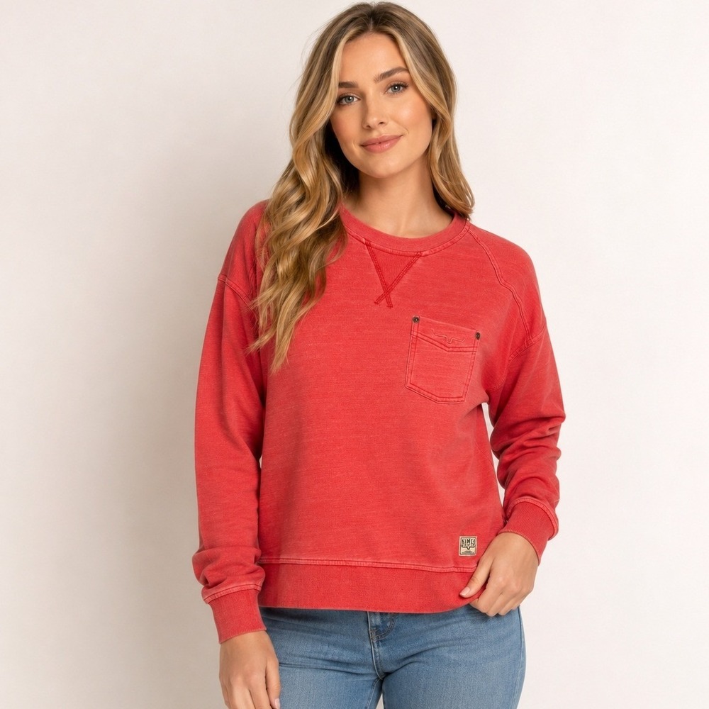 Kimes Ranch Gina Western Crew Sweatshirt Womens Small Red Longhorn Oversized